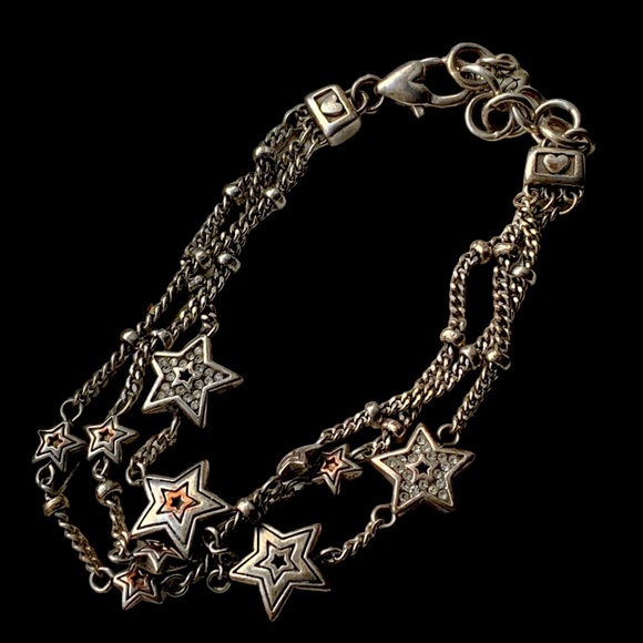 BRIGHTON Star Rocks Silver Plated Triple Strand Star Chain Woman’s Bracelet - Picture 2 of 12